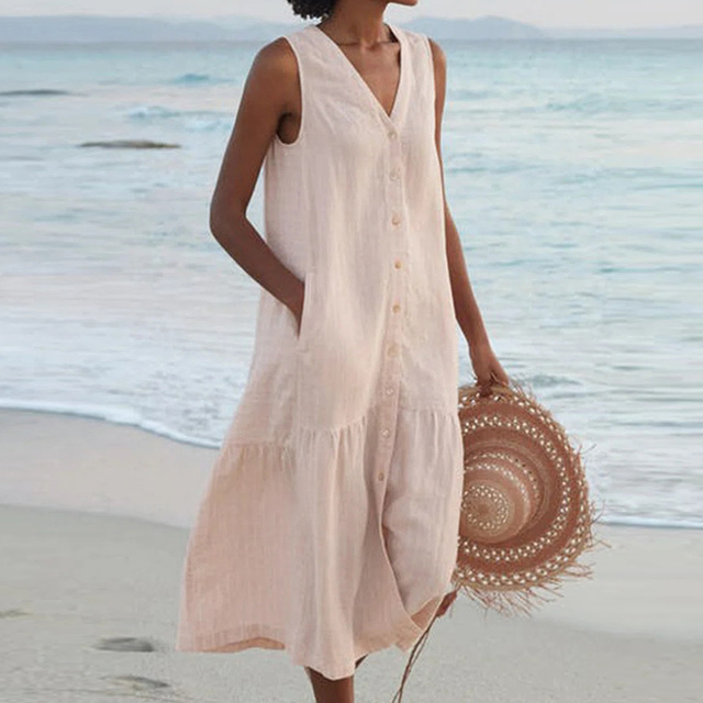 Vestido de Verano para Mujer con Cintura Entallada y Diseño Estampado