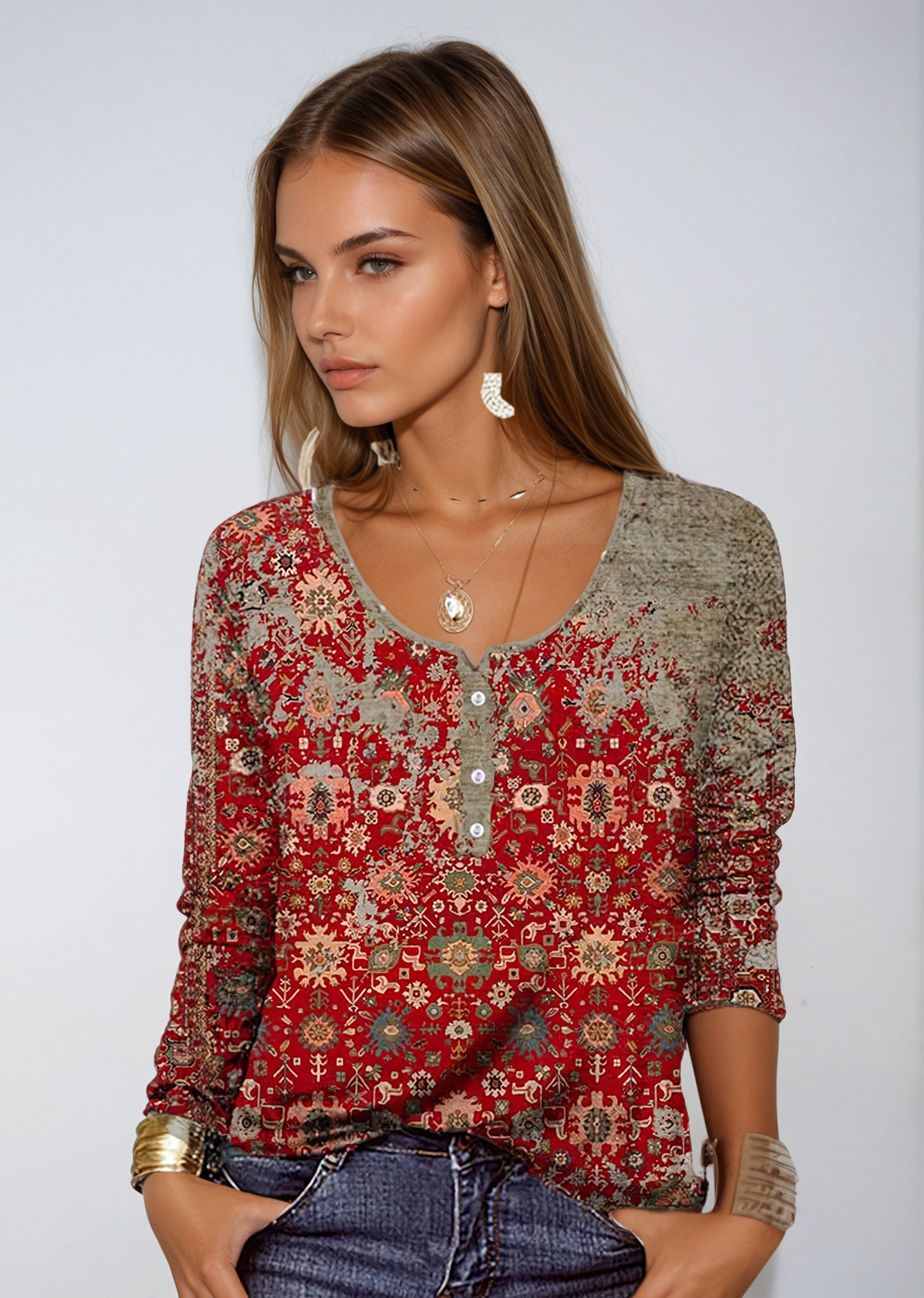 Suéter con Estampado Azteca y Cuello Redondo | Ideal para Otoño e Invierno
