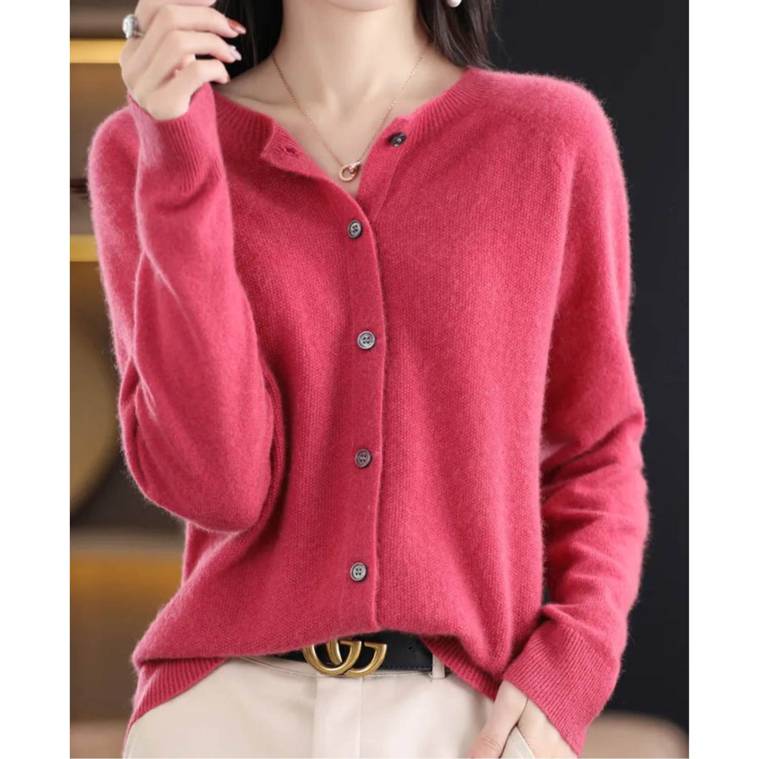 Cárdigan de punto suave con cuello redondo | Ideal para otoño e invierno