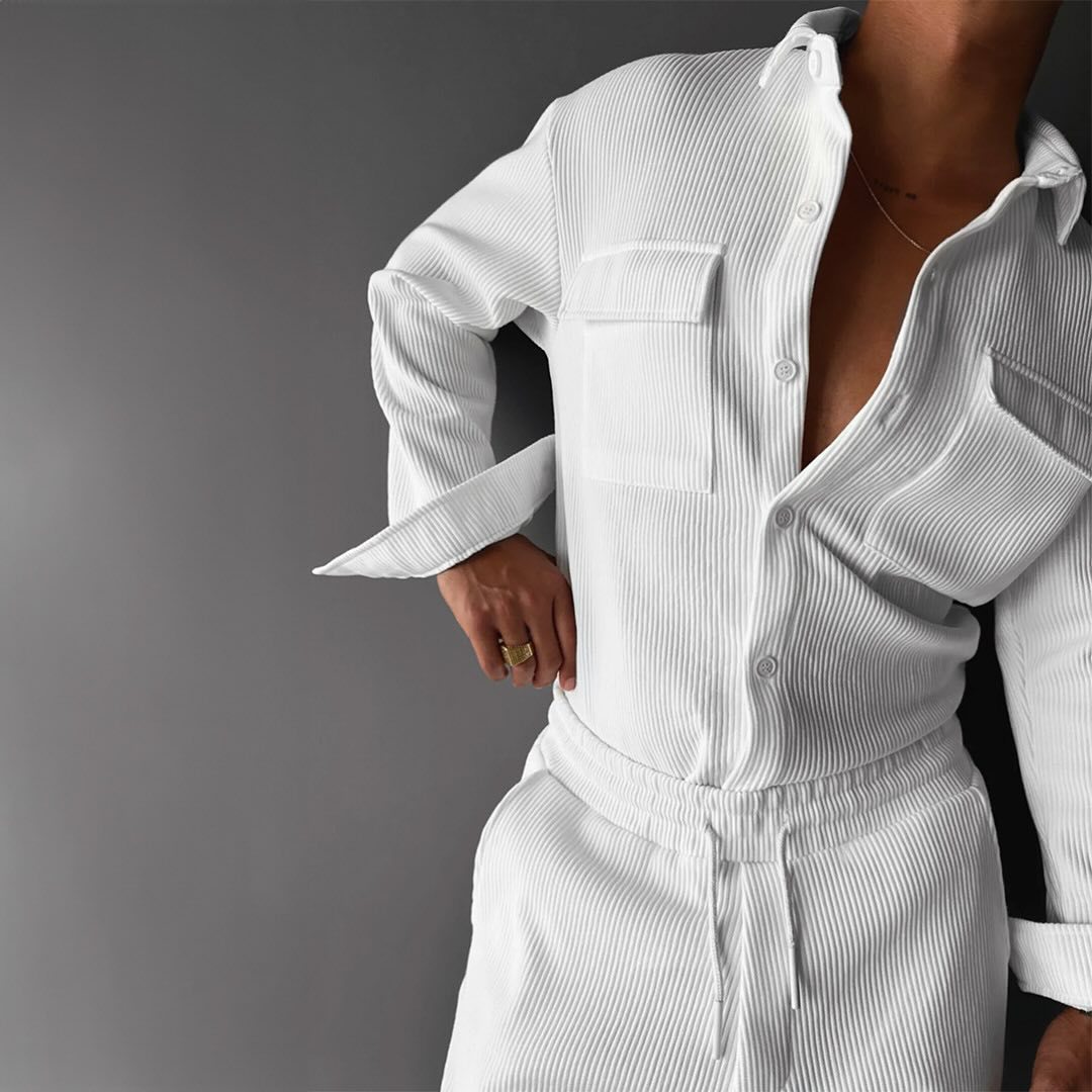 Camisa de Manga Larga de Corte Suelto con Solapa Ideal para Todas las Estaciones