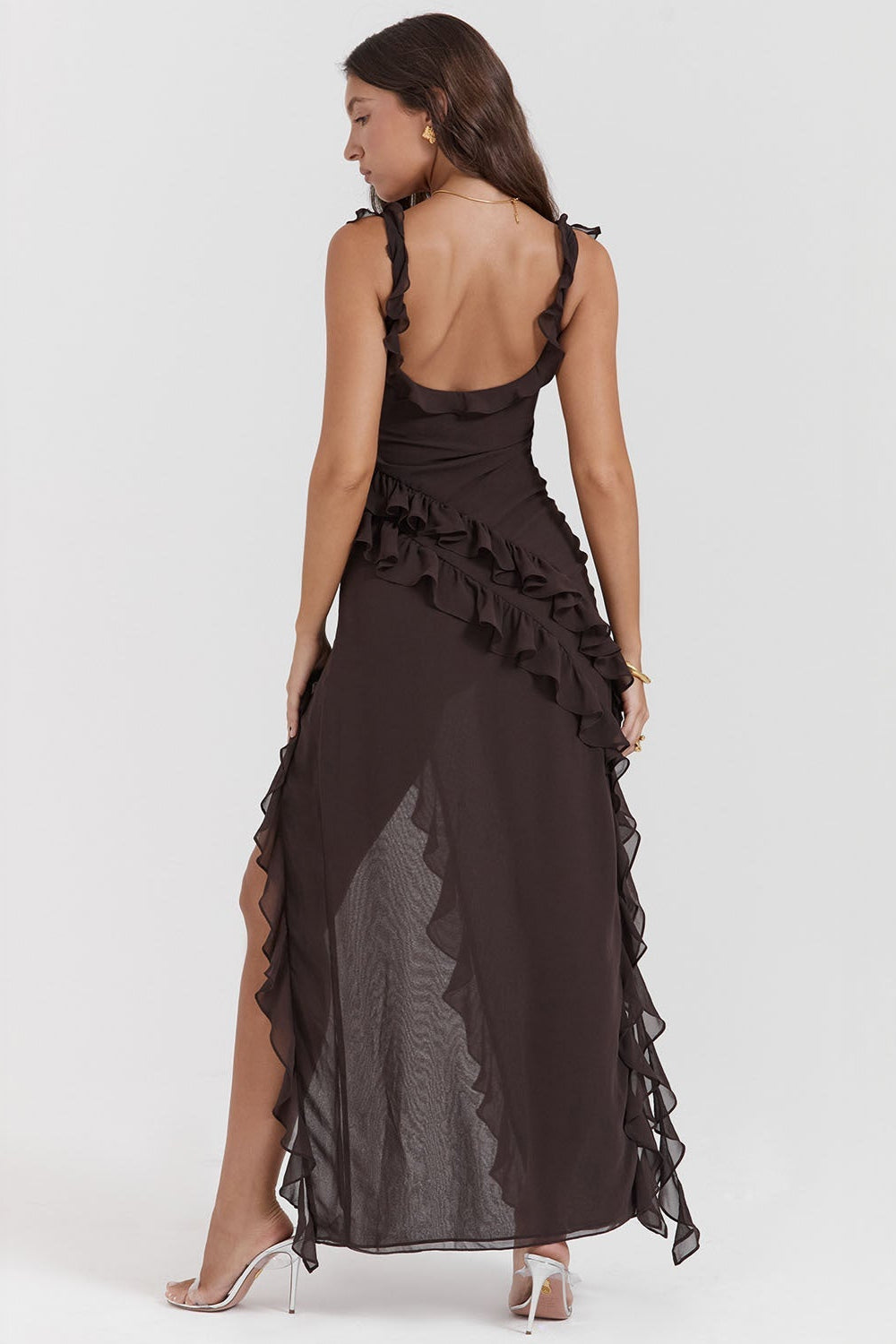 Vestido Largo con Volantes y Abertura Frontal | Ideal para Primavera y Verano