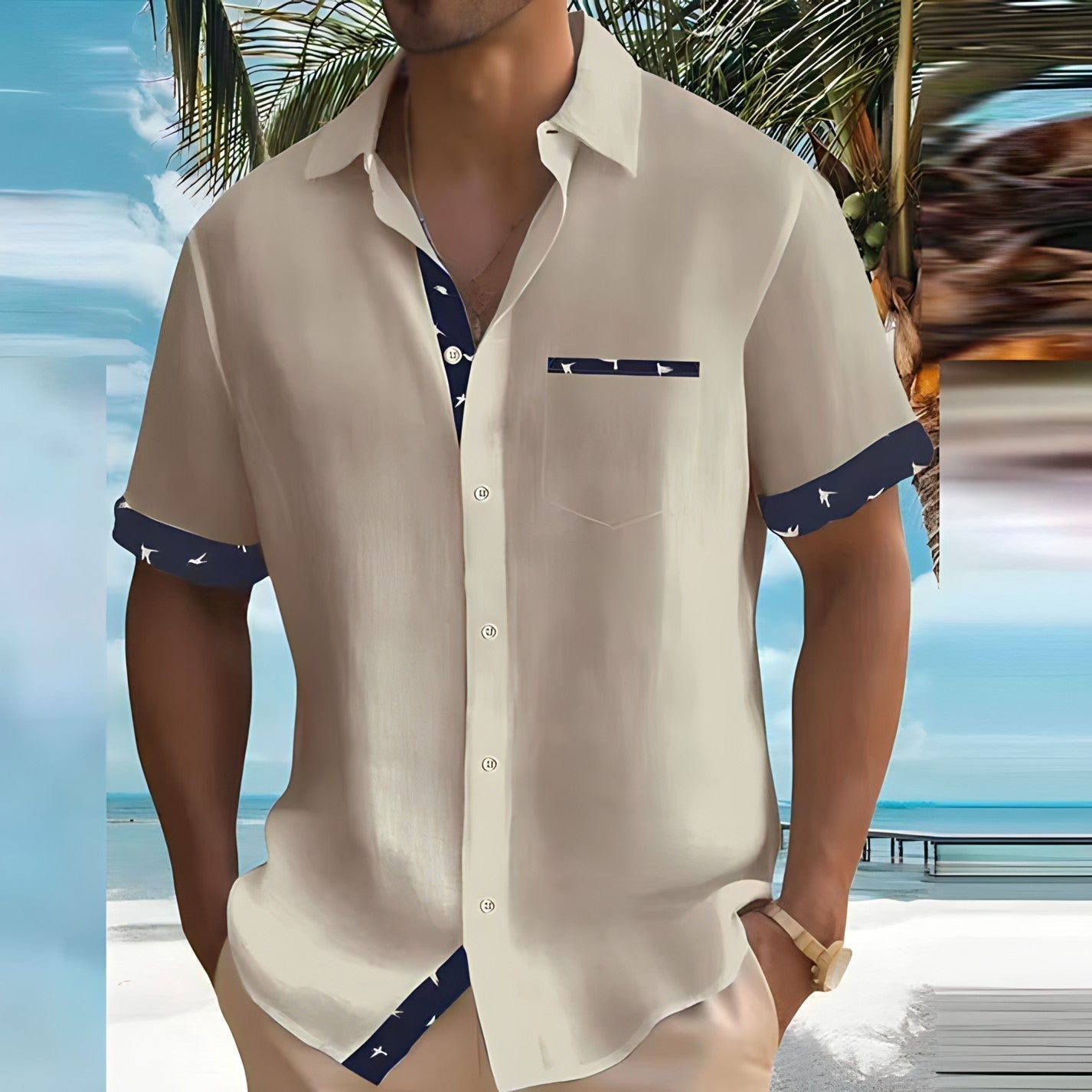 Camisa De Hombre De Manga Corta Con Botones Y Tejido Transpirable | Ideal Para Verano