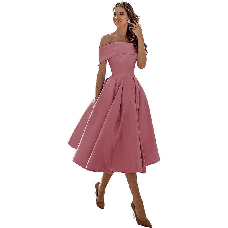 Vestido de Fiesta Sin Tirantes de Satén con Silueta Elegante | Ideal para Verano