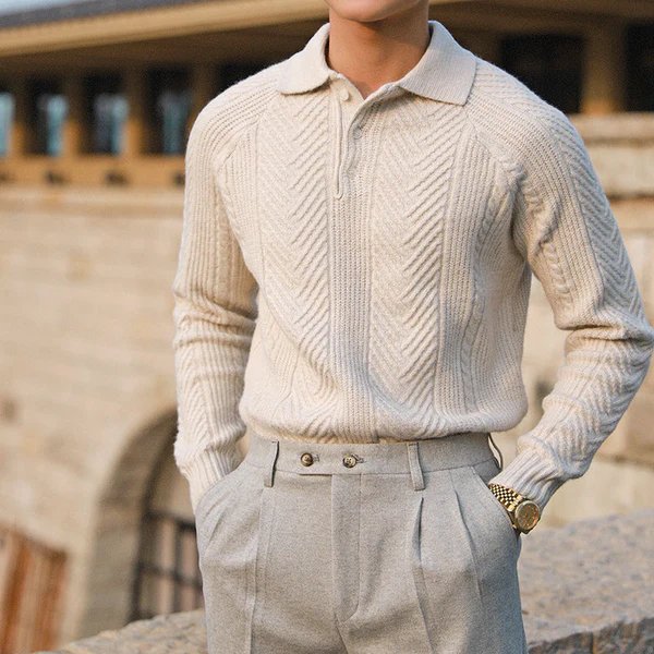 Suéter De Punto Con Cuello De Botones Para Hombre | Ideal Para Invierno