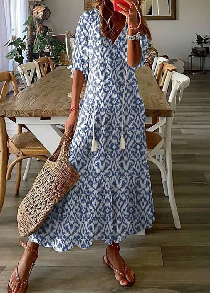 Vestido Largo Con Estampado Floral Y Cintura Con Cordón | Ideal Para Verano