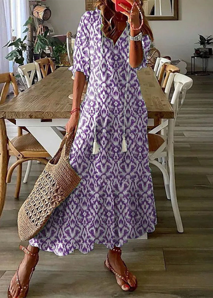 Vestido Largo Con Estampado Floral Y Cintura Con Cordón | Ideal Para Verano