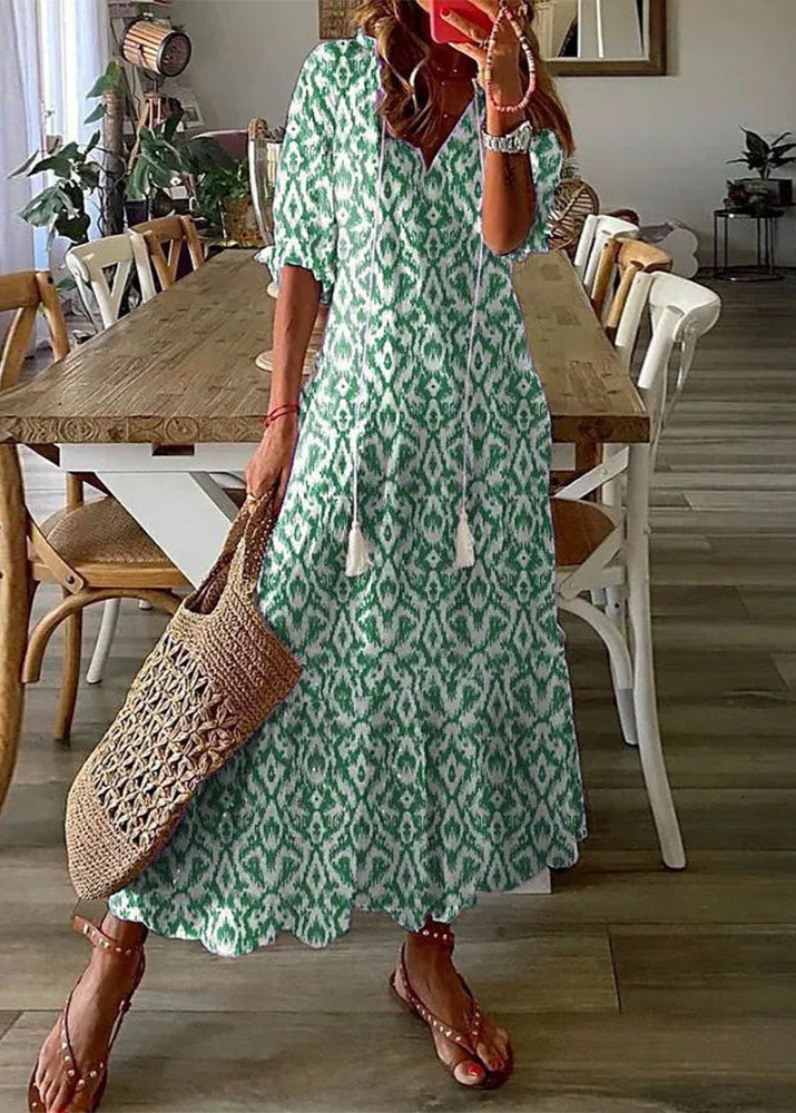 Vestido Largo Con Estampado Floral Y Cintura Con Cordón | Ideal Para Verano