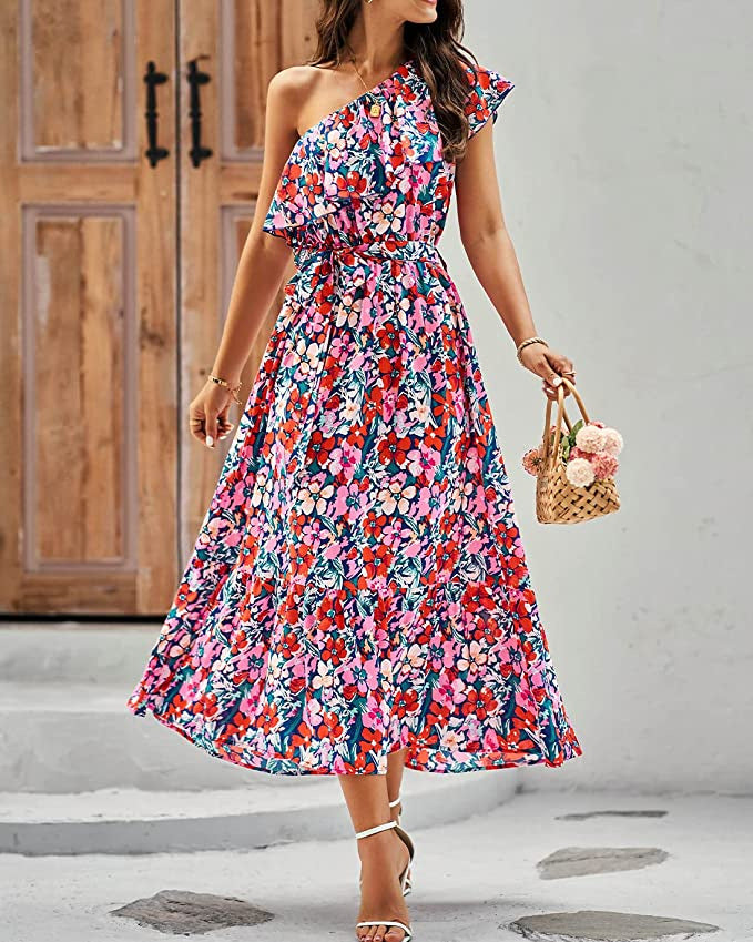 Vestido Bohemio sin Mangas de Talle Alto con Hombro Asimétrico | Ideal para Primavera y Verano