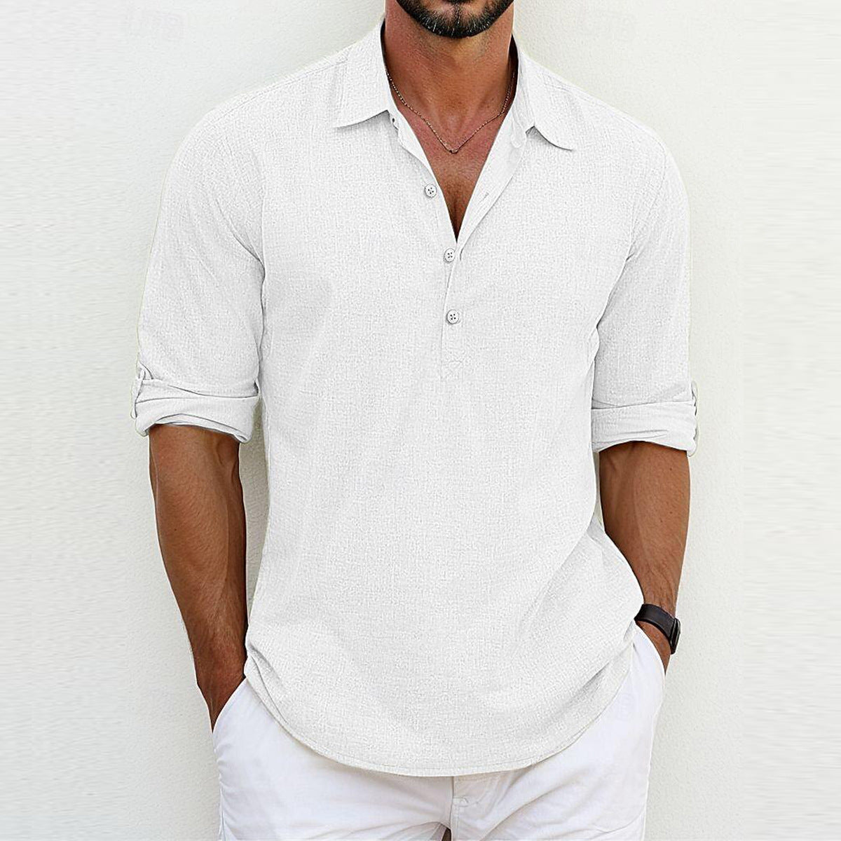 Camisa de Manga Larga con Cuello Polo Ideal para Todas las Estaciones
