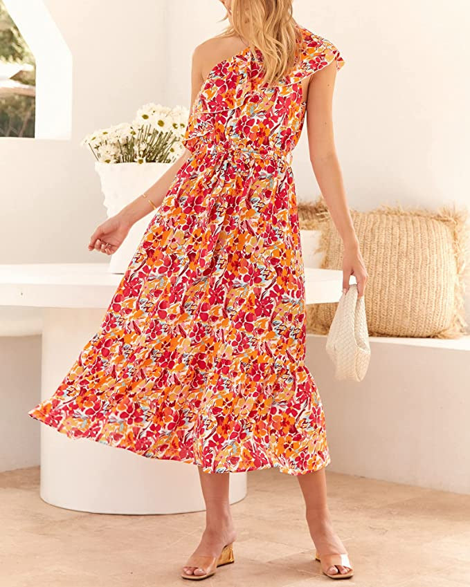 Vestido Bohemio sin Mangas de Talle Alto con Hombro Asimétrico | Ideal para Primavera y Verano