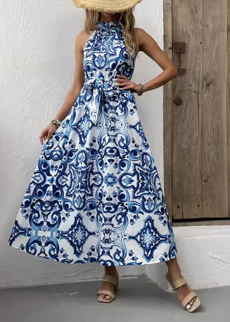 Vestido Bohemio con Estampado y Cintura Alta de Manga Larga | Ideal para Primavera y Verano