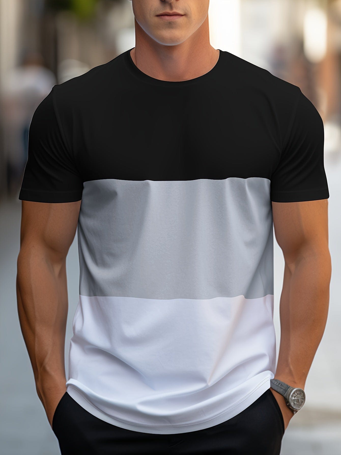 Camiseta de manga corta con diseño de rayas contrastantes
