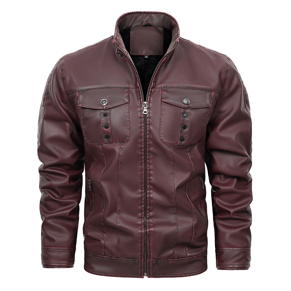 Chaqueta De Cuero PU Para Hombre Con Bolsillos De Parche | Ideal Para Primavera Y Otoño