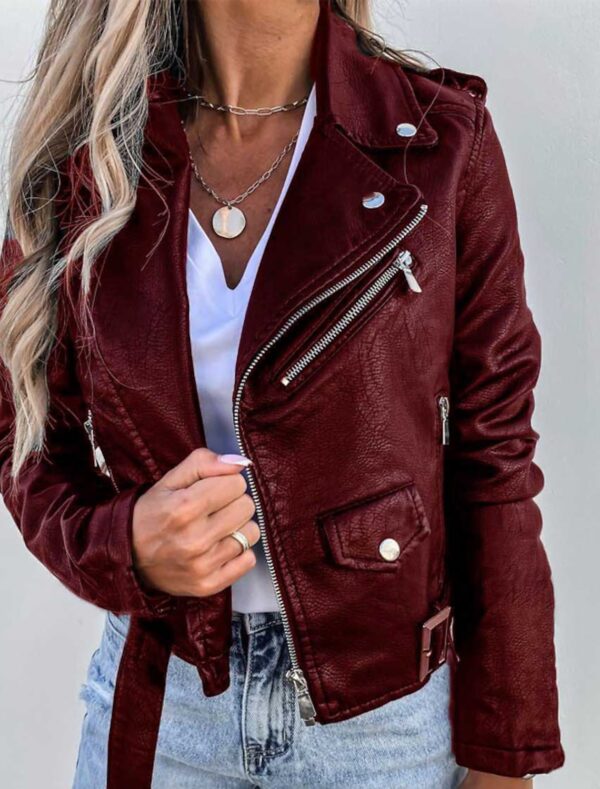 Chaqueta biker corta con cuello alto y detalles de cremallera | Ideal para primavera y otoño