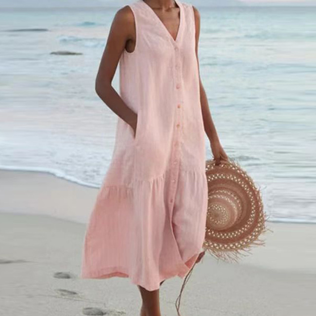 Vestido de Verano para Mujer con Cintura Entallada y Diseño Estampado
