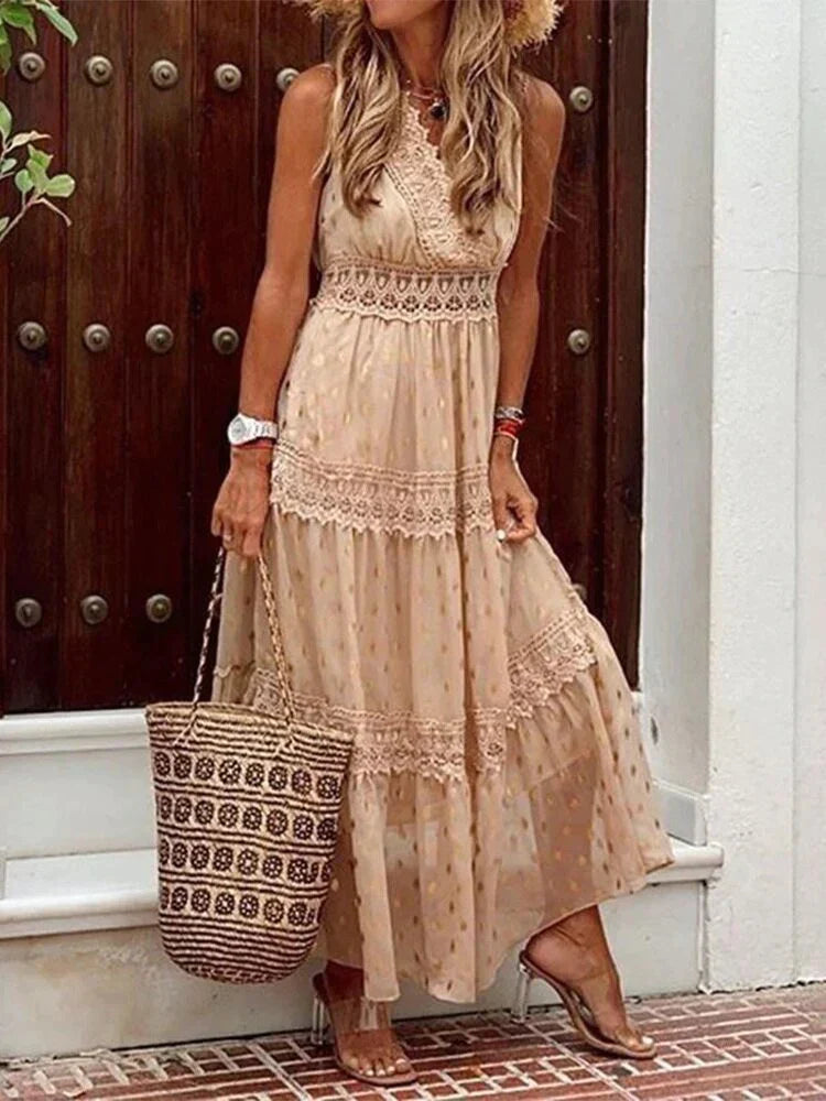 Vestido Largo De Encaje Con Detalles Elegantes | Ideal Para Primavera Y Verano