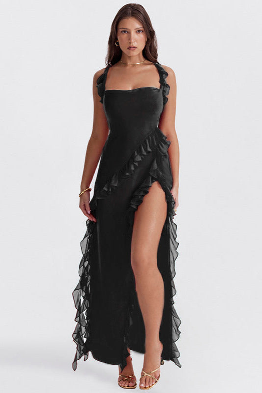 Vestido Largo con Volantes y Abertura Frontal | Ideal para Primavera y Verano