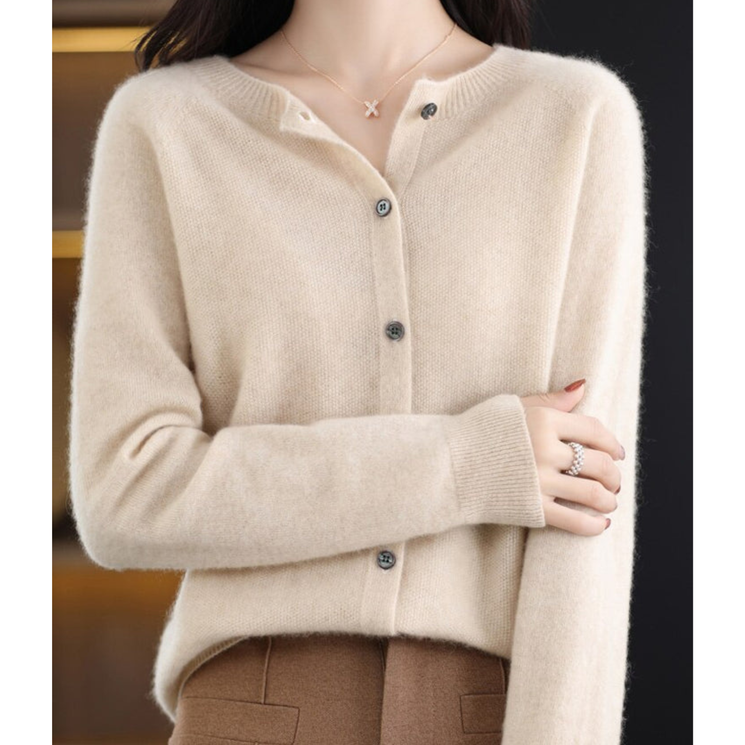 Cárdigan de punto suave con cuello redondo | Ideal para otoño e invierno