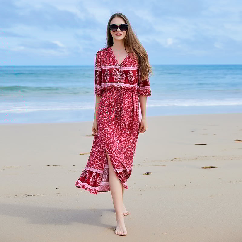 Vestido De Talla Grande Con Estampado Floral, Manga Larga Y Escote En V | Ideal Para Primavera Y Otoño