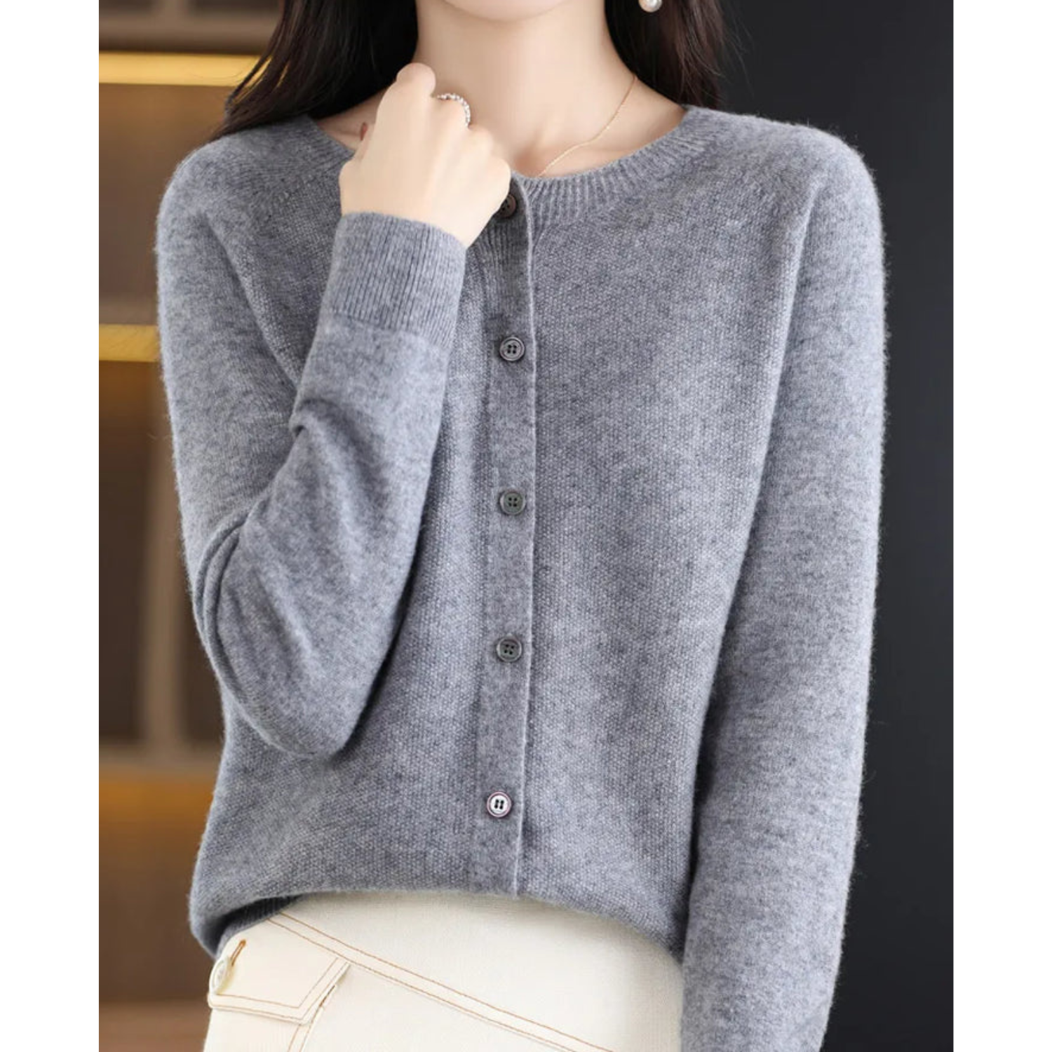 Cárdigan de punto suave con cuello redondo | Ideal para otoño e invierno