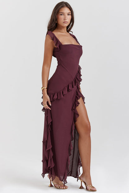 Vestido Largo con Volantes y Abertura Frontal | Ideal para Primavera y Verano