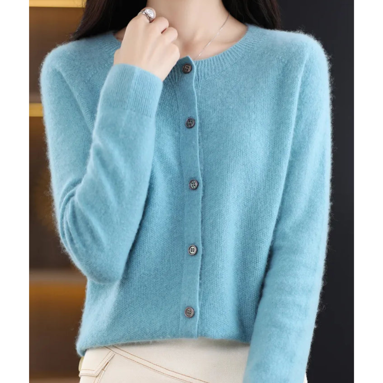Cárdigan de punto suave con cuello redondo | Ideal para otoño e invierno