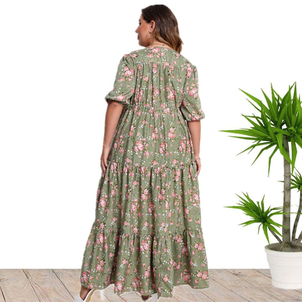 Vestido Holgado Bohemio con Estampado Floral y Mangas Medias | Ideal para Primavera y Verano