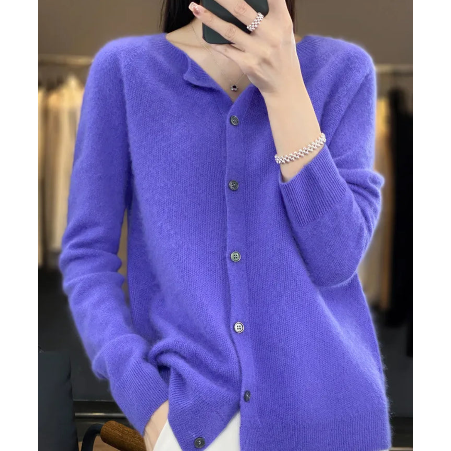 Cárdigan de punto suave con cuello redondo | Ideal para otoño e invierno