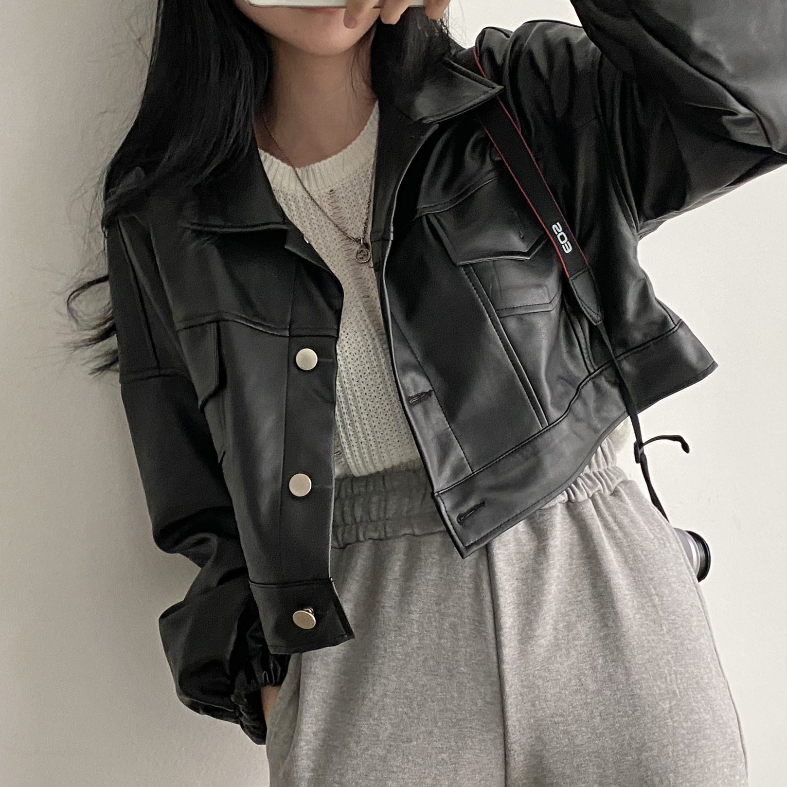 Chaqueta Holgada de Cuero PU | Ideal para Primavera y Otoño