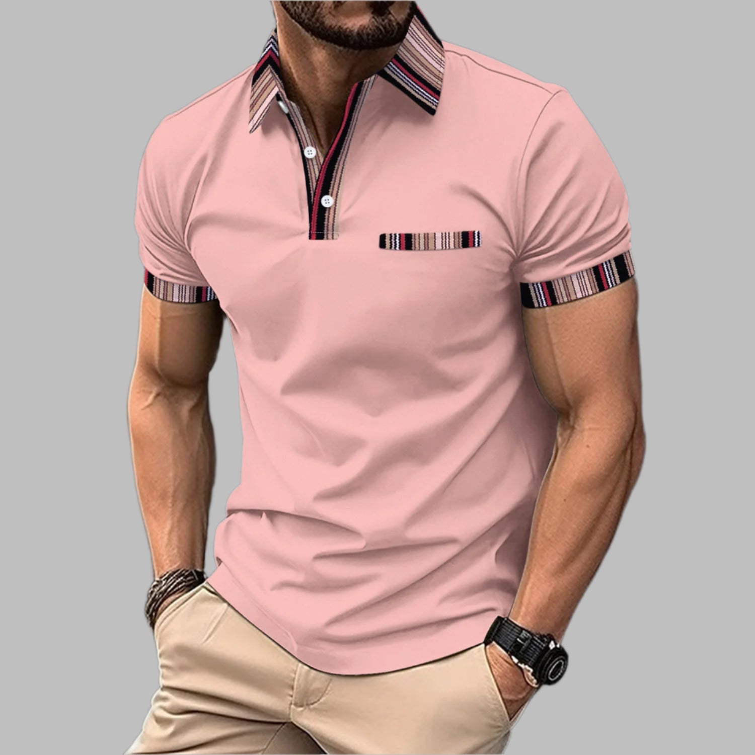 Camiseta de Manga Corta con Cuello Estampado y Botones | Ideal para el Verano