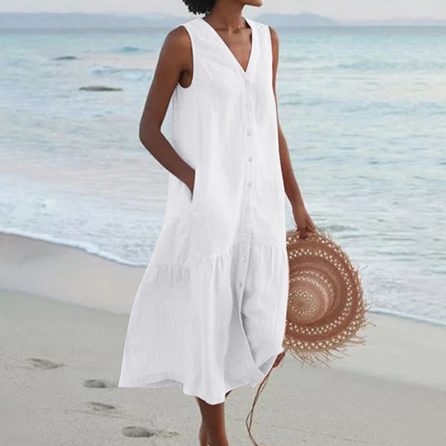 Vestido de Verano para Mujer con Cintura Entallada y Diseño Estampado