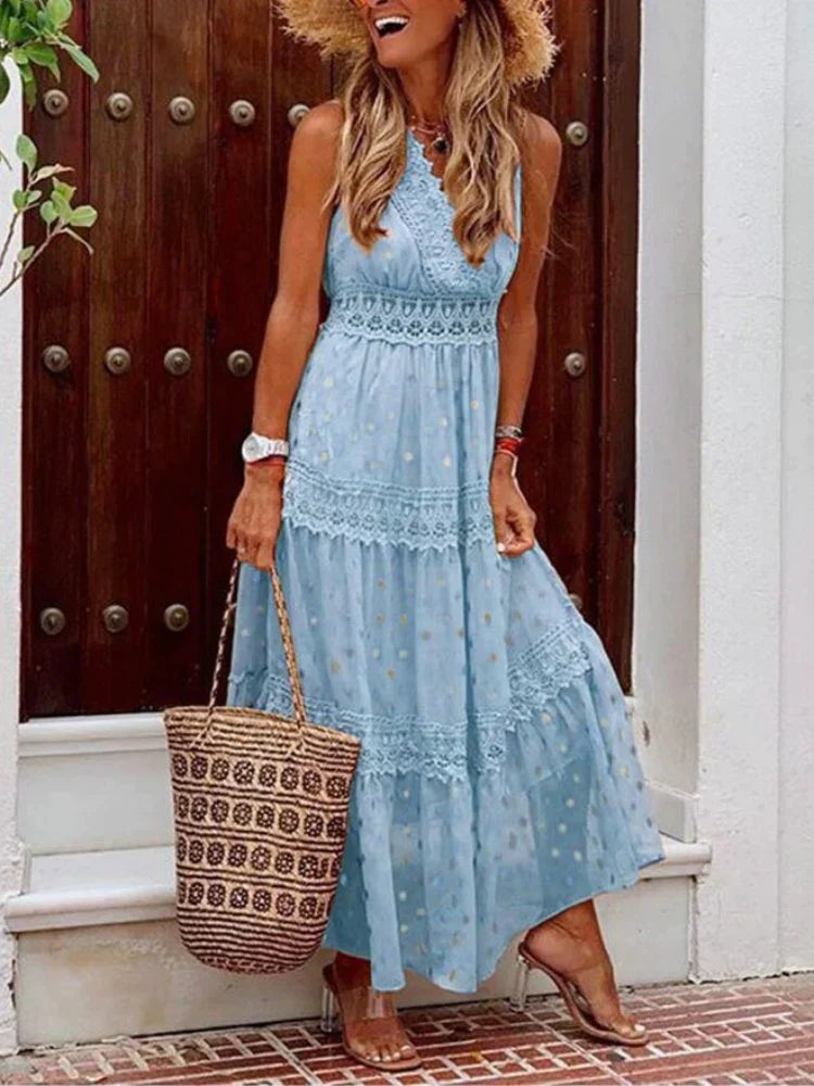 Vestido Largo De Encaje Con Detalles Elegantes | Ideal Para Primavera Y Verano