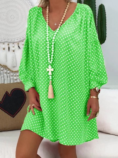 Vestido Estampado Con Escote En V Y Manga Larga | Ideal Para Otoño Y Invierno