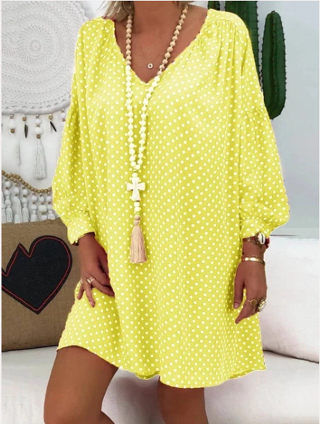 Vestido Estampado Con Escote En V Y Manga Larga | Ideal Para Otoño Y Invierno