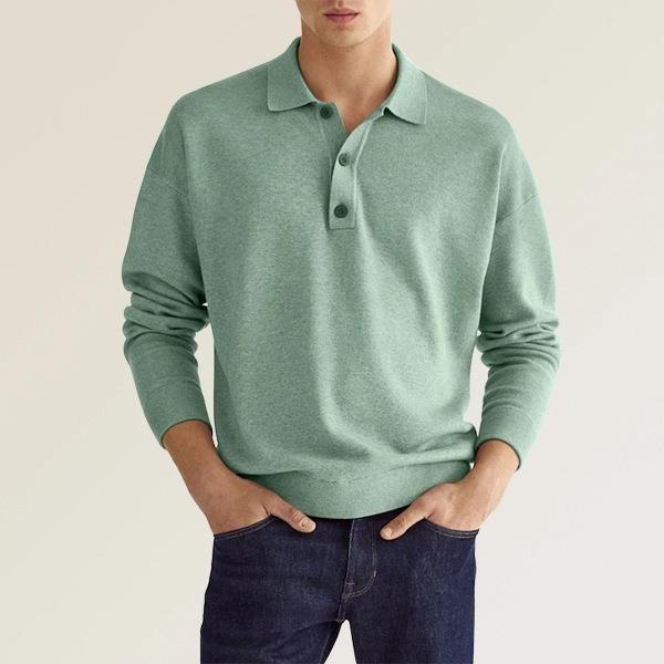 Camisa Polo de Hombre con Cuello en V y Botones de Manga Larga | Ideal para Otoño