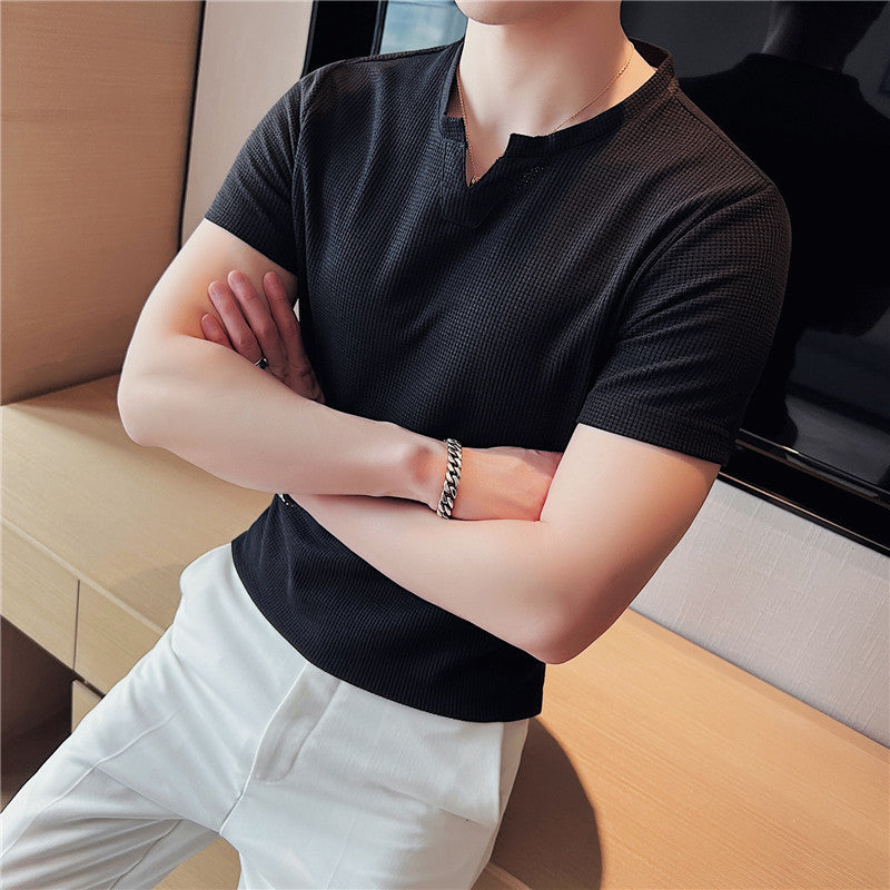 Camiseta de Hombre de Punto Waffle con Manga Corta Estilo Pullover | Ideal para Verano