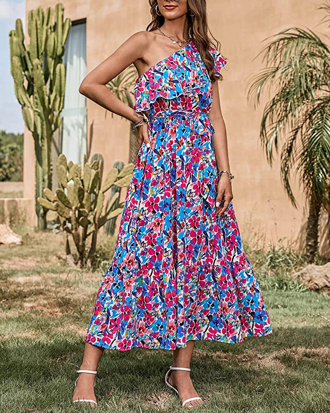 Vestido Bohemio sin Mangas de Talle Alto con Hombro Asimétrico | Ideal para Primavera y Verano