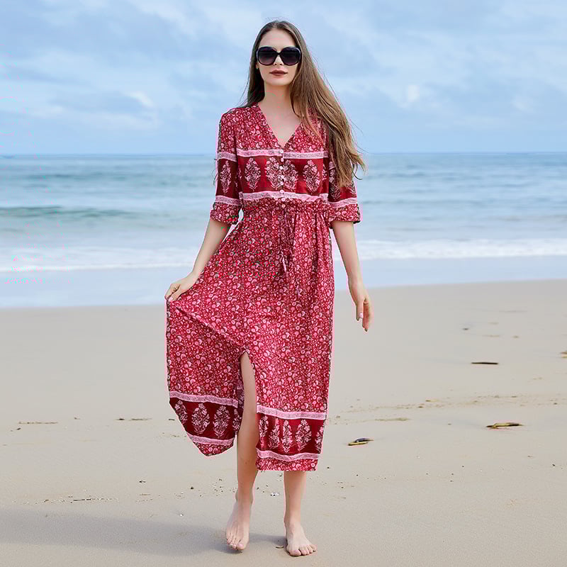 Vestido De Talla Grande Con Estampado Floral, Manga Larga Y Escote En V | Ideal Para Primavera Y Otoño