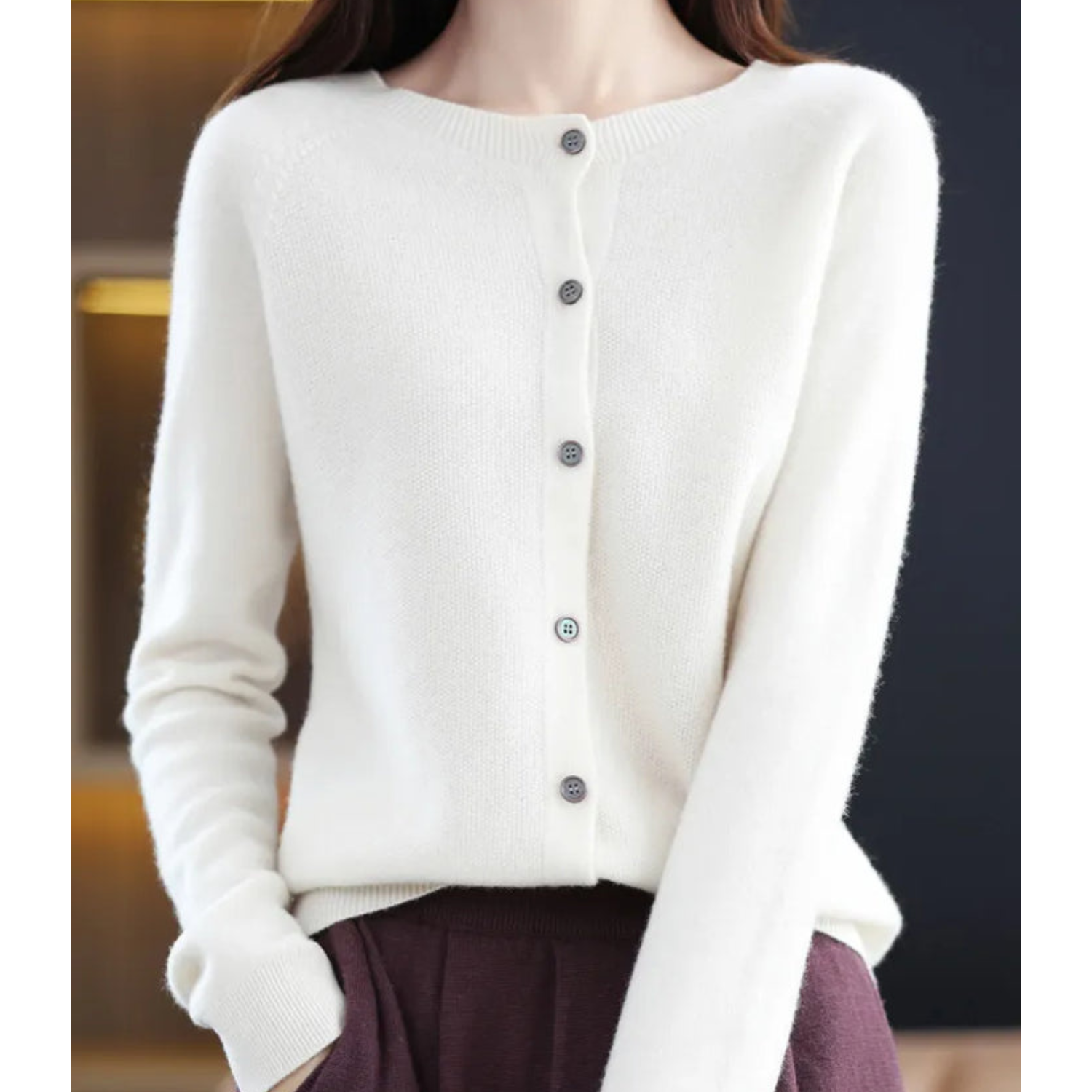 Cárdigan de punto suave con cuello redondo | Ideal para otoño e invierno