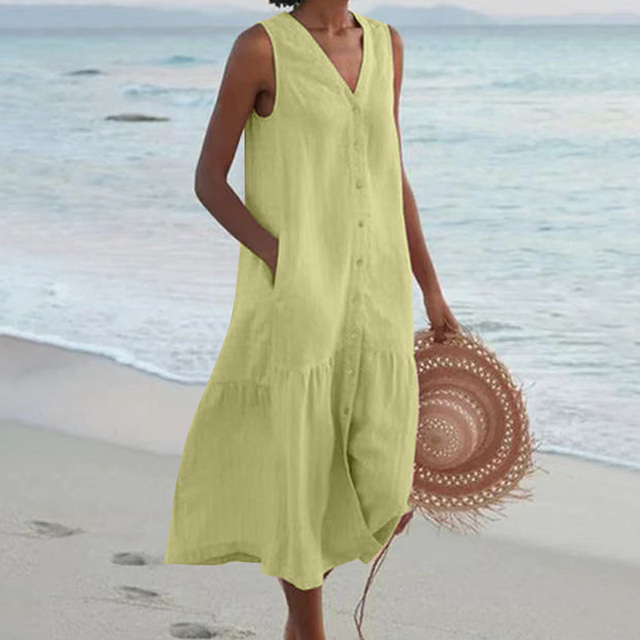 Vestido de Verano para Mujer con Cintura Entallada y Diseño Estampado