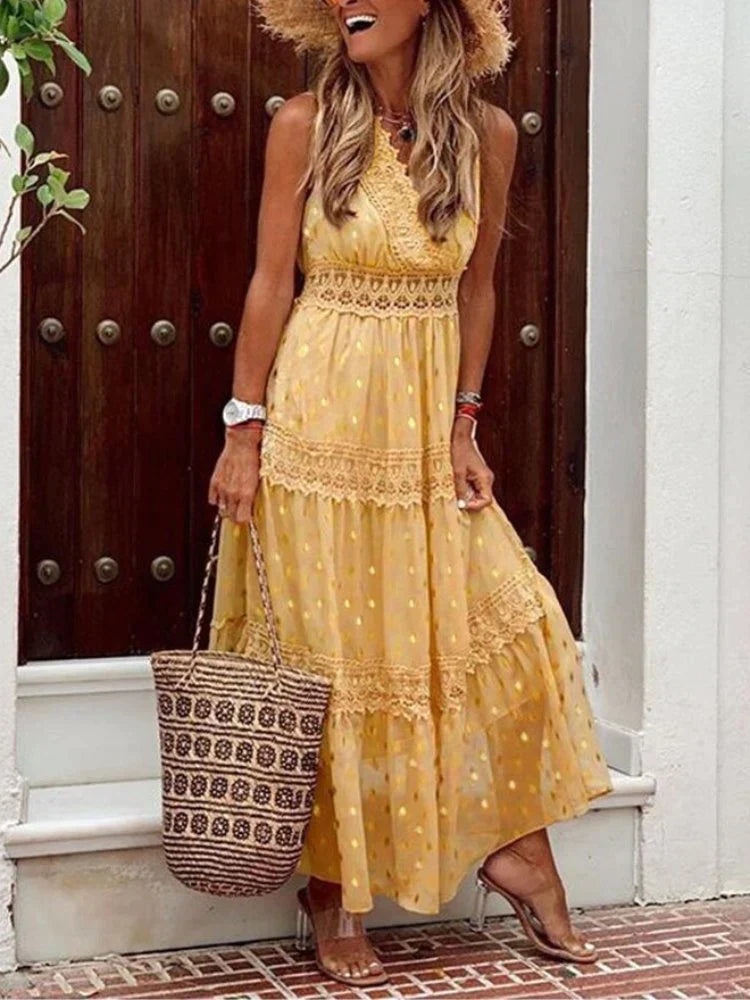 Vestido Largo De Encaje Con Detalles Elegantes | Ideal Para Primavera Y Verano