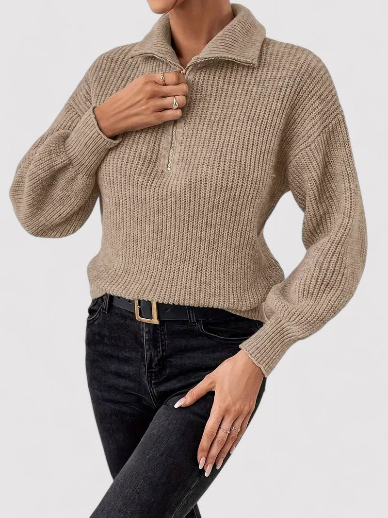 Suéter de punto con media cremallera y ajuste cómodo ideal para otoño