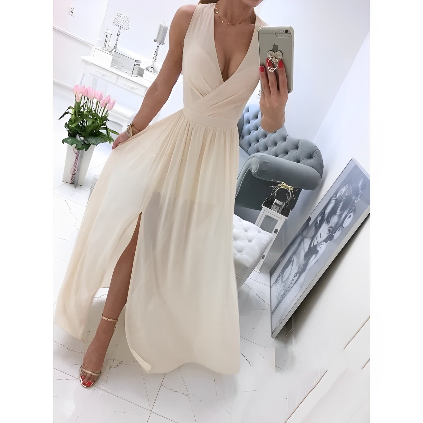 Vestido Blanco Largo sin Mangas con Botones de Madera | Ideal para Primavera y Verano