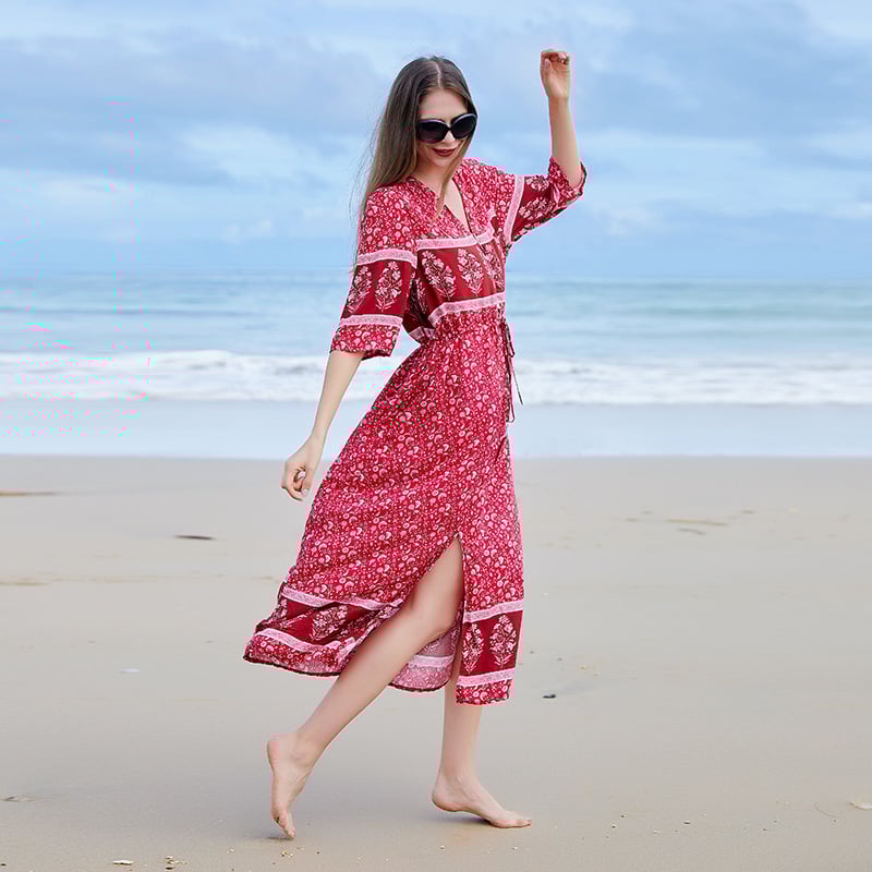 Vestido De Talla Grande Con Estampado Floral, Manga Larga Y Escote En V | Ideal Para Primavera Y Otoño