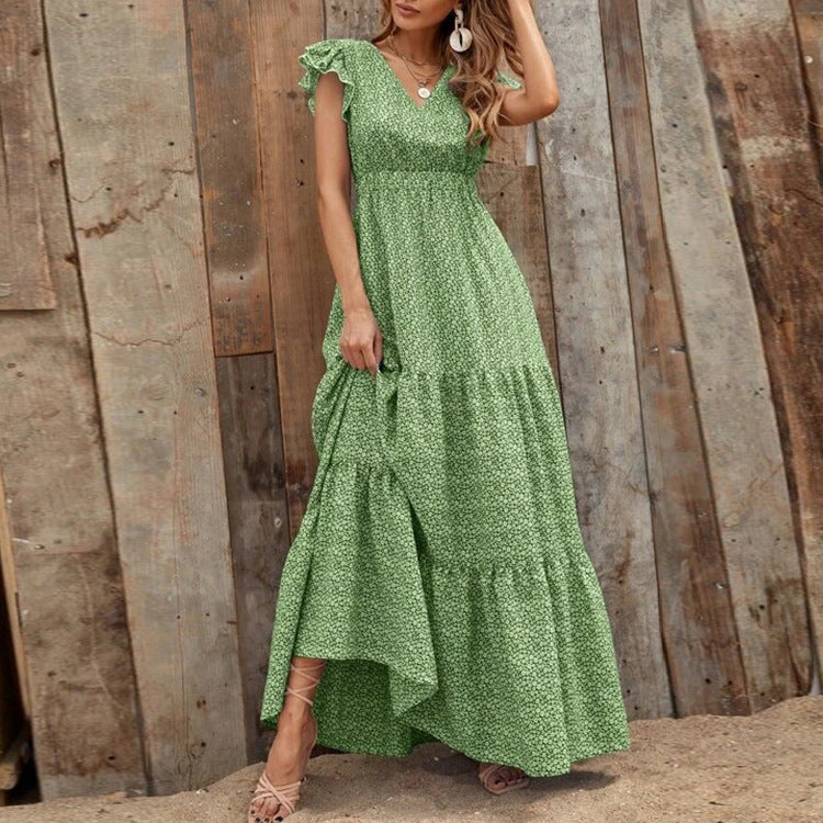 Vestido Bohemio con Estampado Floral, Escote en V y Mangas Cortas | Ideal para Verano