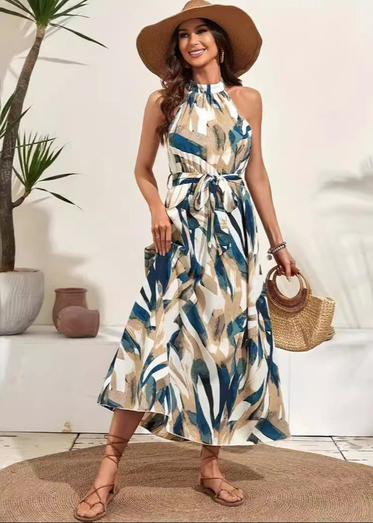 Vestido Bohemio con Estampado y Cintura Alta de Manga Larga | Ideal para Primavera y Verano