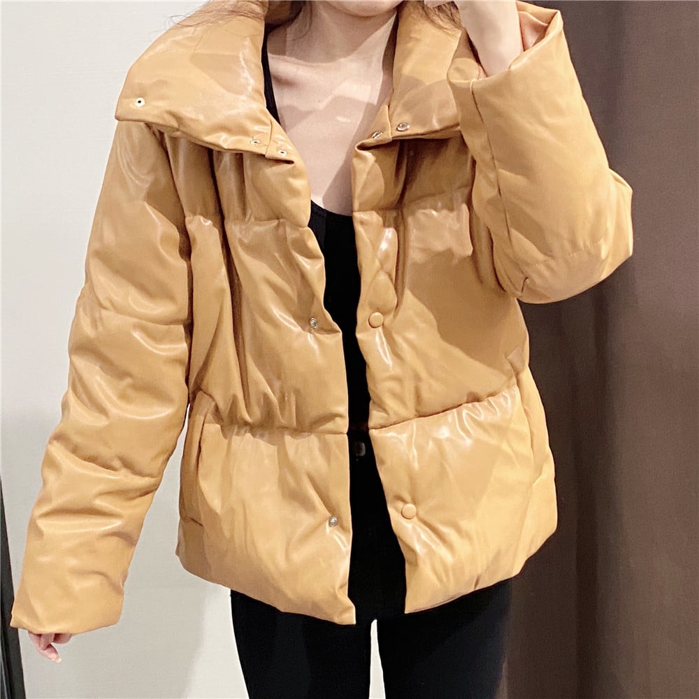 Chaqueta Marrón de Cuero Sintético con Mangas Largas | Ideal para Otoño e Invierno