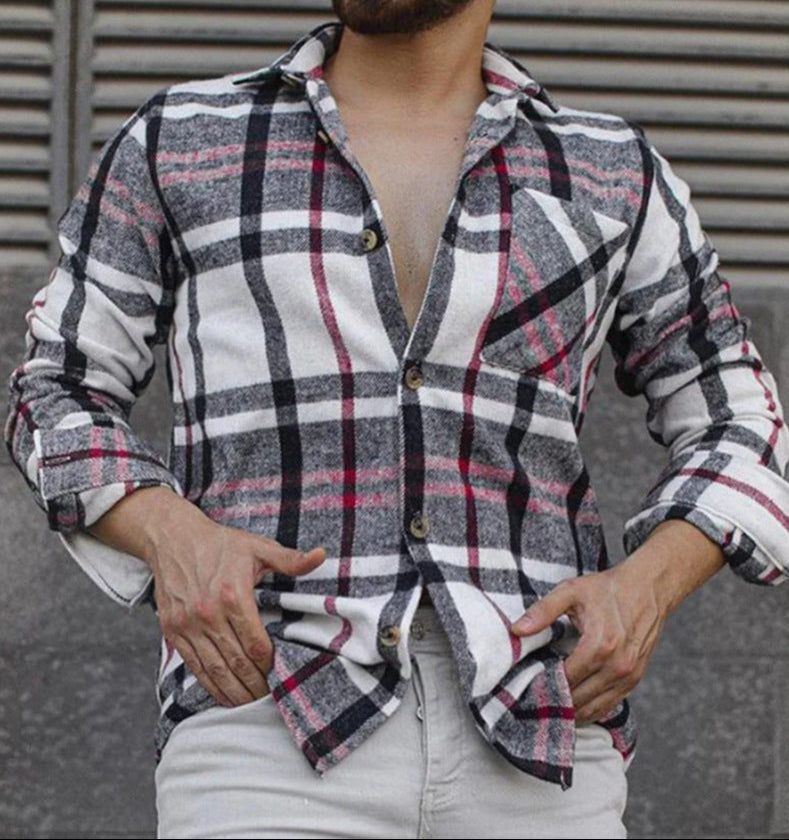 Camisa de Manga Larga con Cuello y Cuadro de Mezcla de Lana | Ideal para Primavera y Otoño
