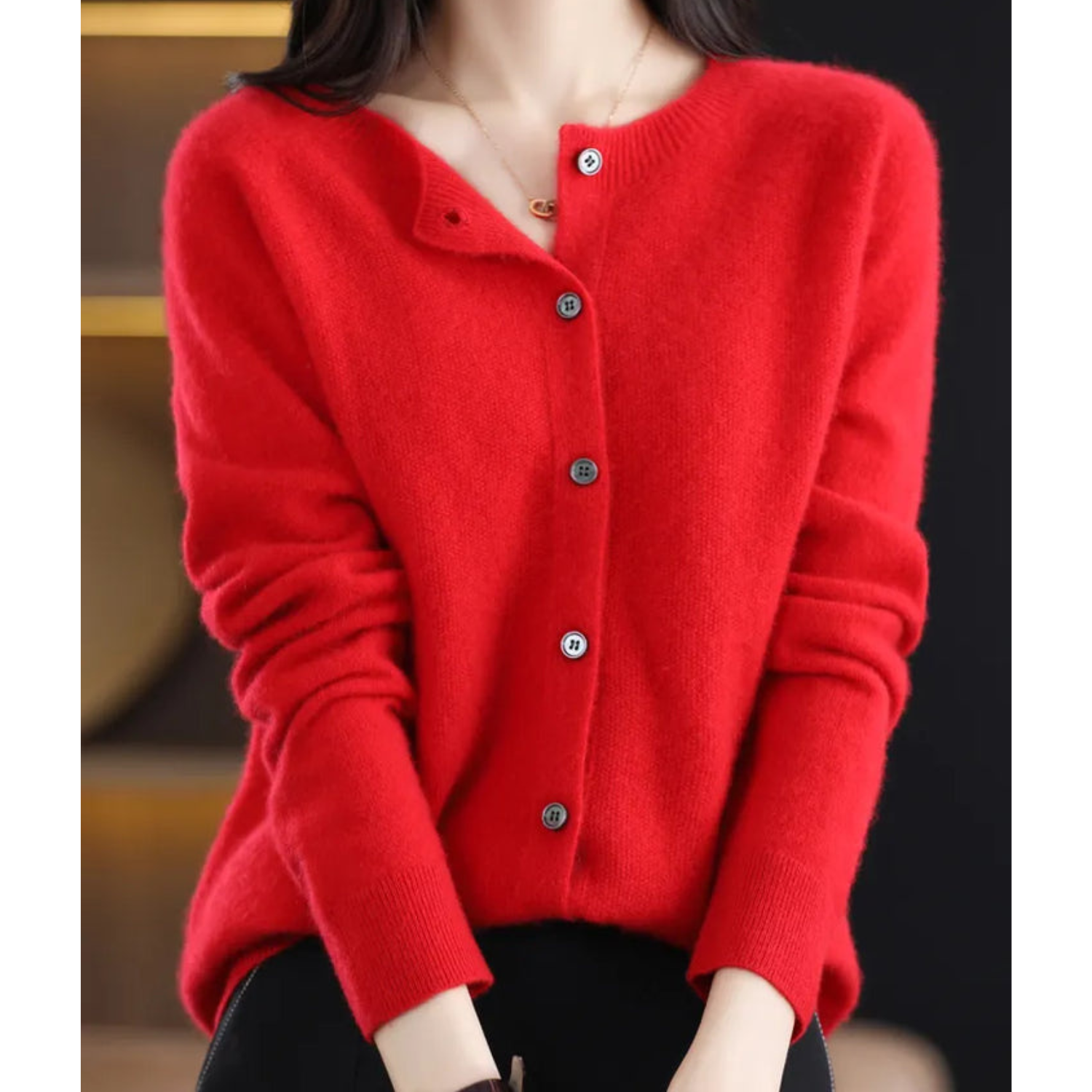Cárdigan de punto suave con cuello redondo | Ideal para otoño e invierno