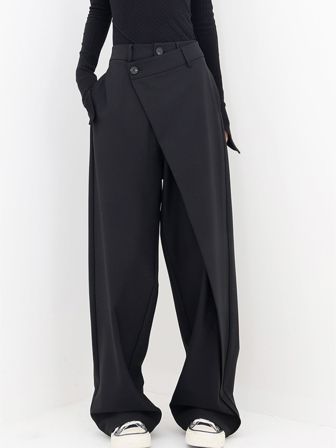 Pantalones de pierna ancha con botones asimétricos de cintura alta | Ideal para primavera y otoño